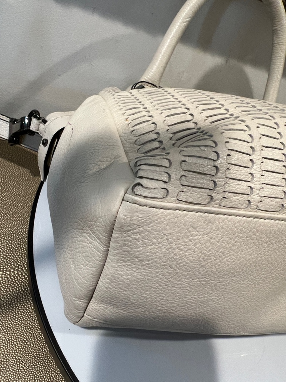 Elliott Lucca Cream Woven-Texture Satchel Crossbody Bag - Picture 10 of 17
